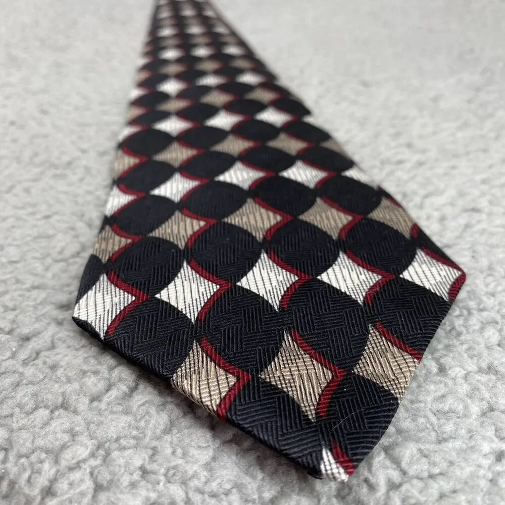 Vintage Givenchy Monsieur‎ Tie 100% Silk Mens Black Red Geometric Italian Fabric